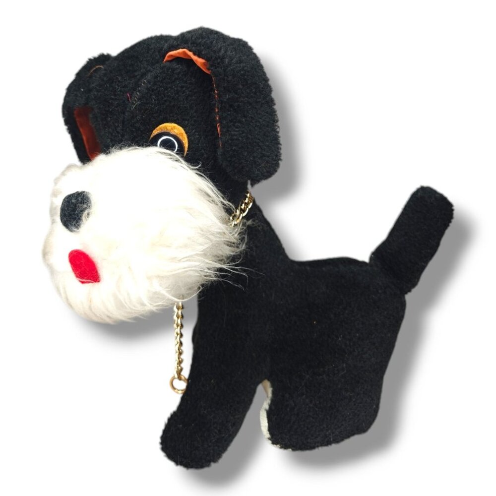 Vintage Herman Pecker Plush Schnauzer Dog Toy With Chain Collar